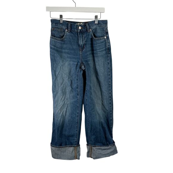Madewell Superwide Leg Jeans Cuffed Fannin Wash Mid Rise Rigid Denim Womens 26P - Picture 2 of 10